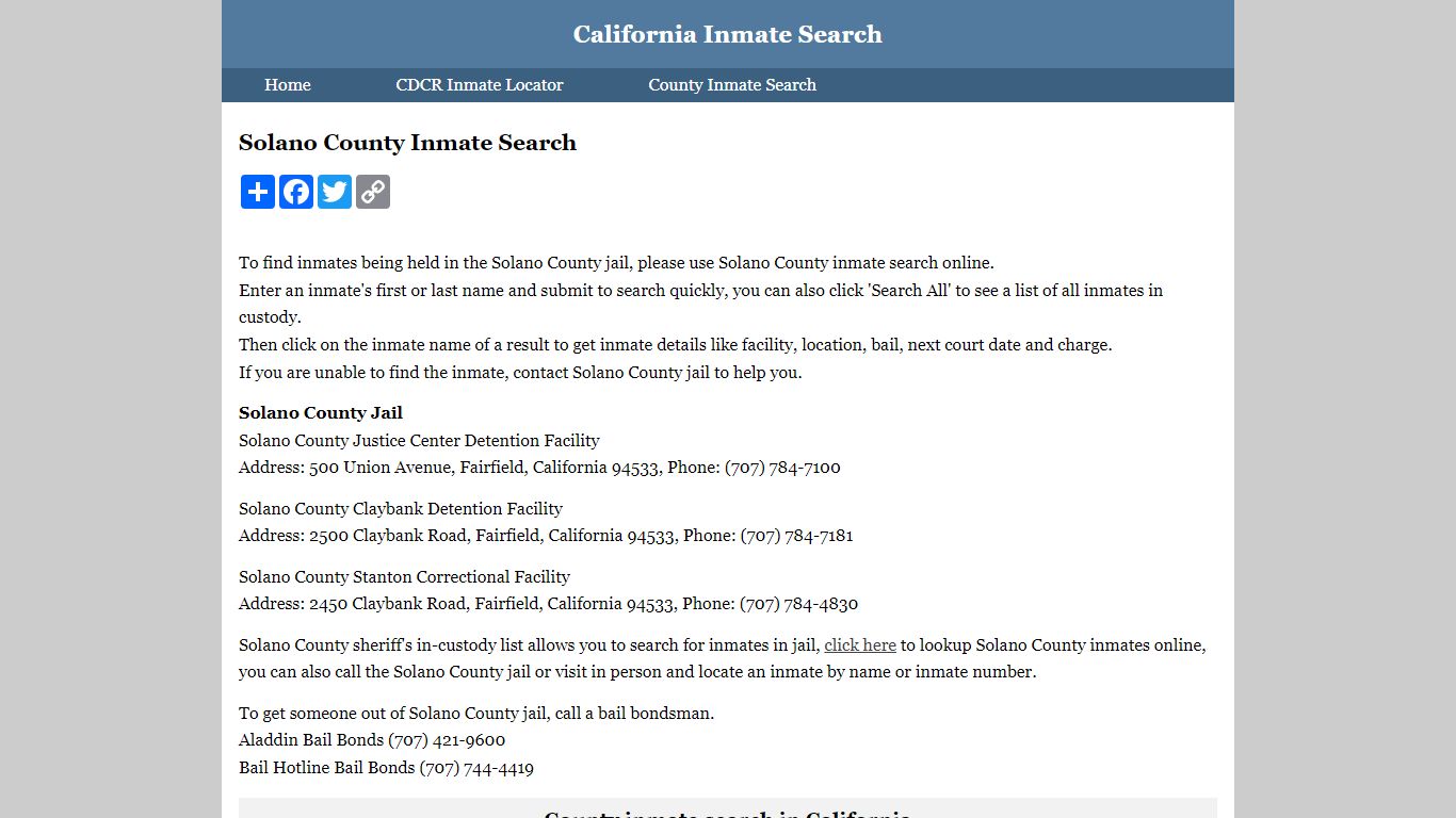 Solano County Inmate Search