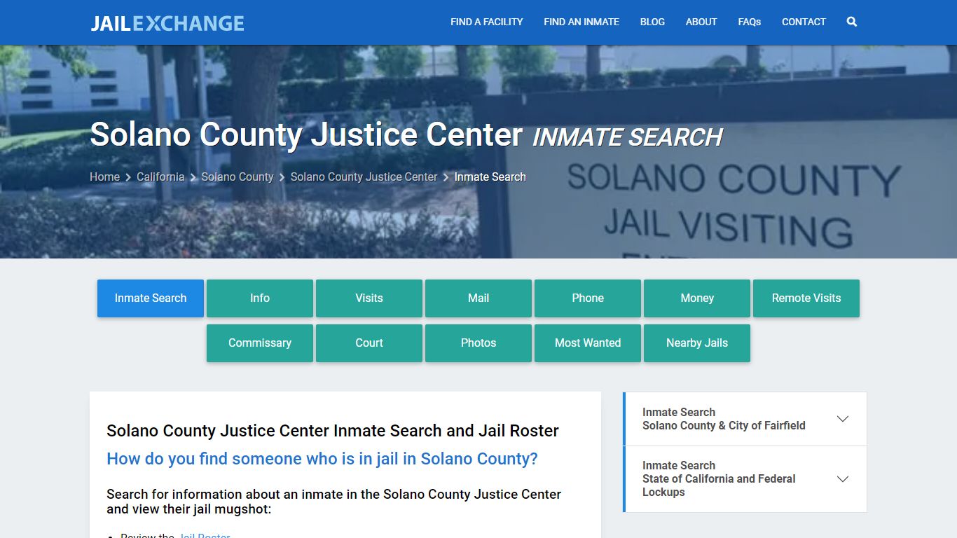 Solano County Justice Center Inmate Search - Jail Exchange